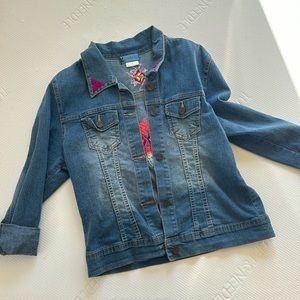 Denim hand embroidered jean jacket from Mexico